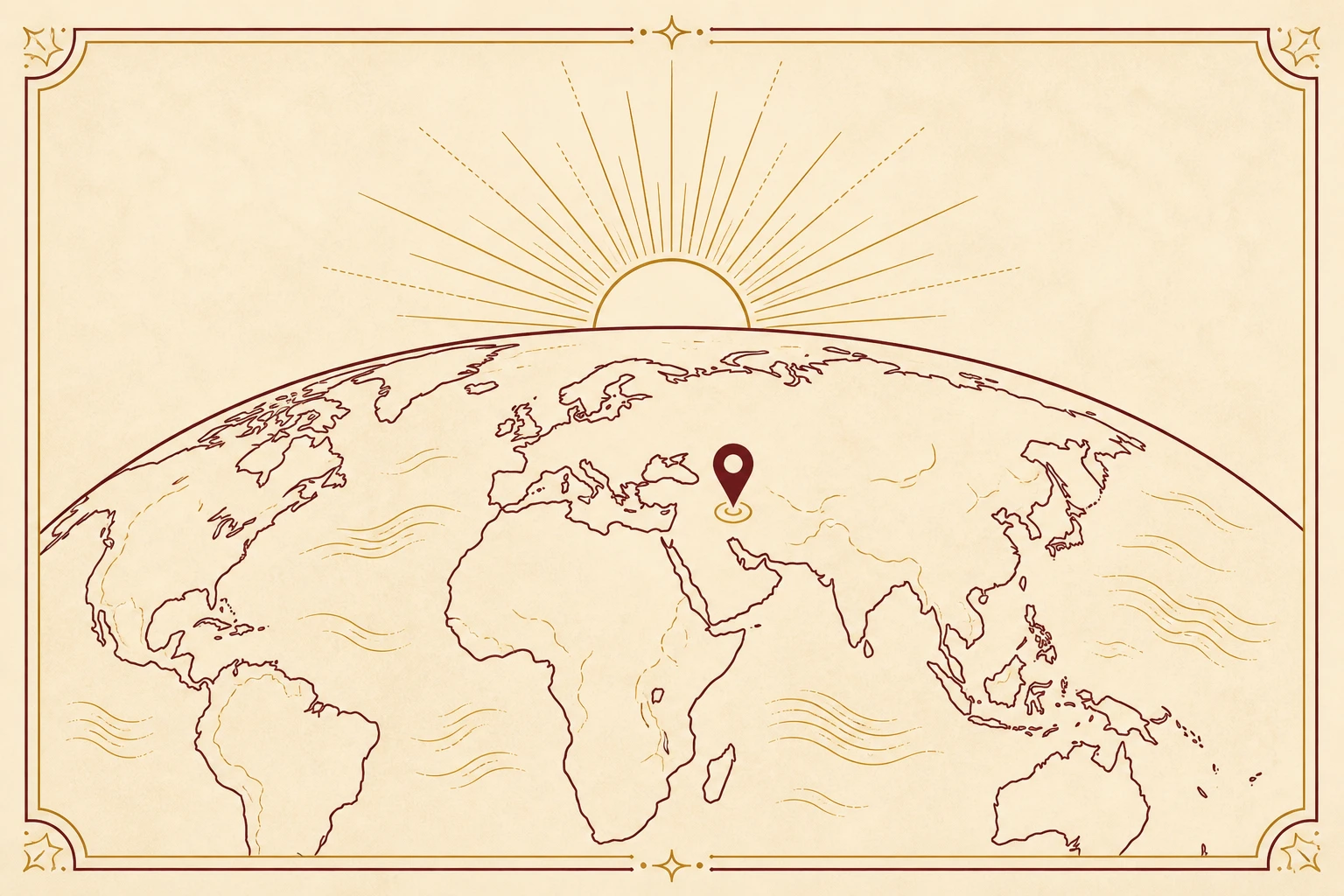The Earth at sunrise with a location pin, showing how the Panchang is computed for each city from its own sunrise