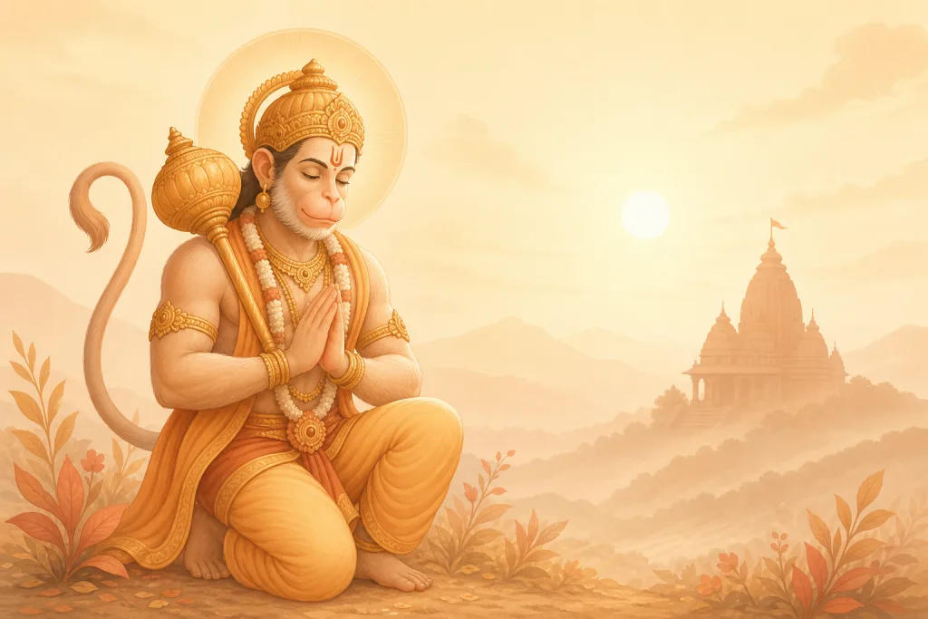 Lord Hanuman, the Istha Devata this site names when Saturn occupies or aspects the 12th from Karakamsa